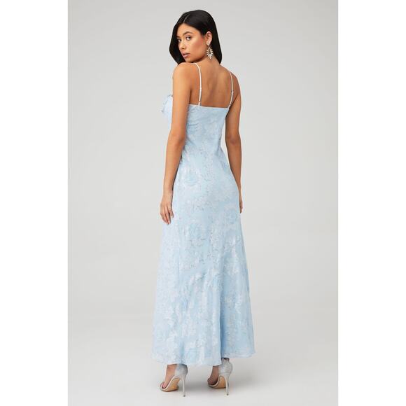 New LoveShackFancy Silk Blue June Metallic Floral Ruffle Maxi Dress Size 10 - Picture 2 of 13